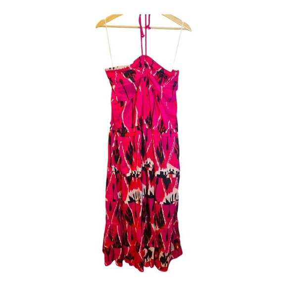 Ro's Garden Denise Halter Tie Gathered Tiered Maxi Dress Medium Pink $295 - Picture 2 of 9